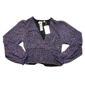 NWT Wilfred Aritzia Wistful Black Wildberry Purple Black Blouse Smocked Waist